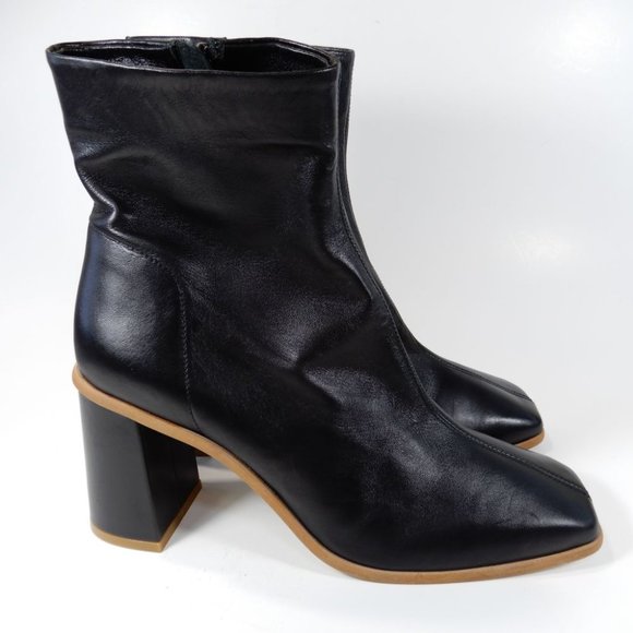 FREE PEOPLE Sienna Square Toe Ankle BOOTS Size 40 9.5 10 Black Leather NEW $198 - Picture 10 of 16
